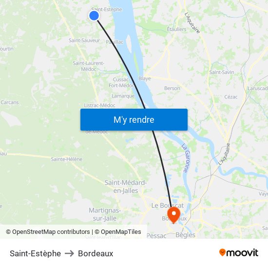 Saint-Estèphe to Bordeaux map