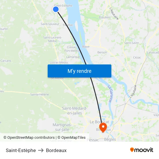 Saint-Estèphe to Bordeaux map