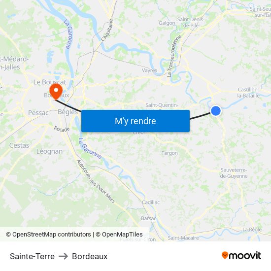 Sainte-Terre to Bordeaux map