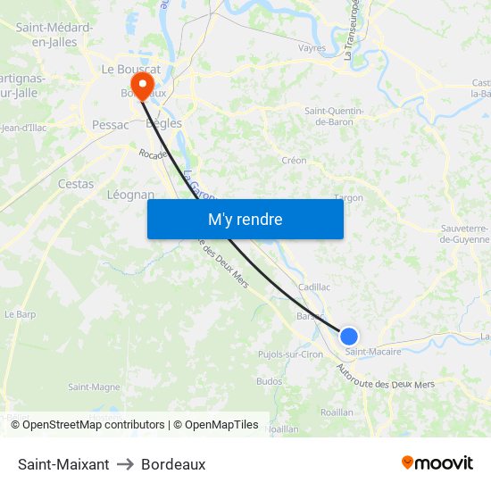 Saint-Maixant to Bordeaux map
