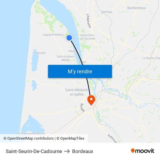 Saint-Seurin-De-Cadourne to Bordeaux map