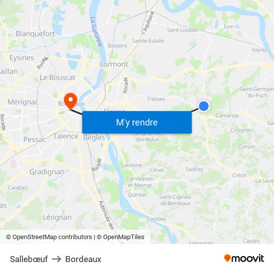 Sallebœuf to Bordeaux map