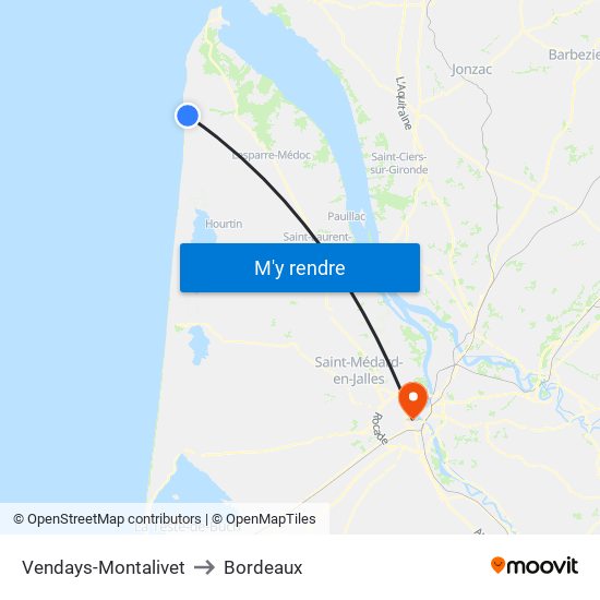 Vendays-Montalivet to Bordeaux map