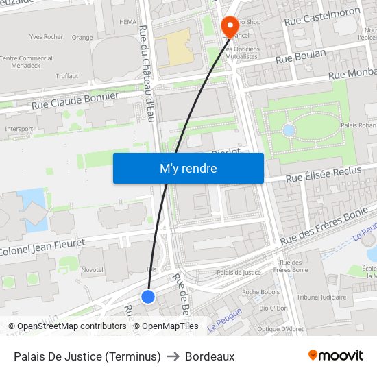 Palais De Justice (Terminus) to Bordeaux map