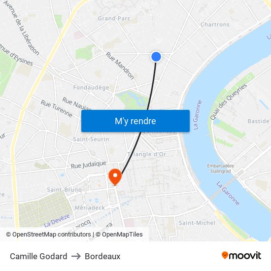 Camille Godard to Bordeaux map