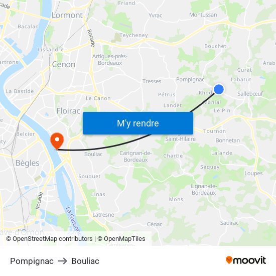 Pompignac to Bouliac map