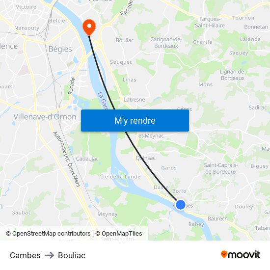 Cambes to Bouliac map