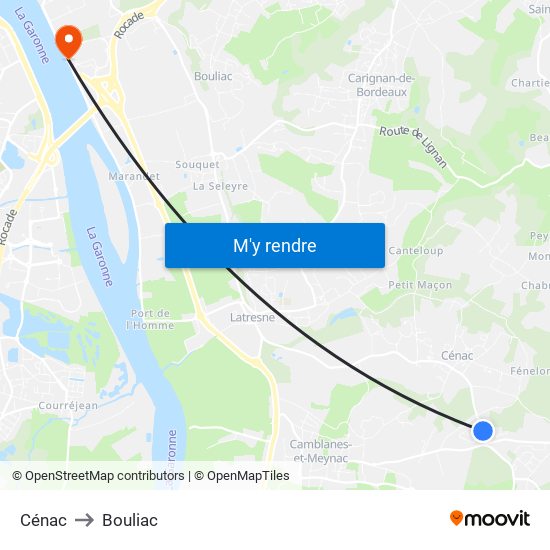 Cénac to Bouliac map