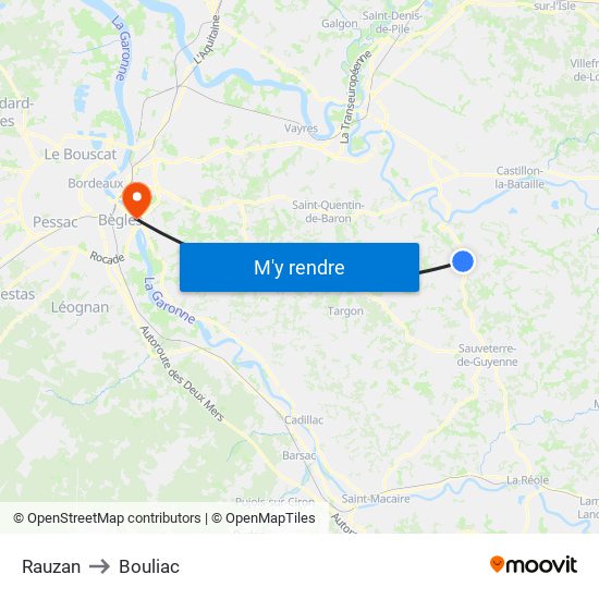 Rauzan to Bouliac map
