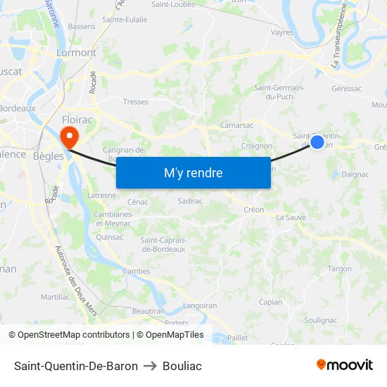 Saint-Quentin-De-Baron to Bouliac map