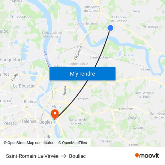 Saint-Romain-La-Virvée to Bouliac map