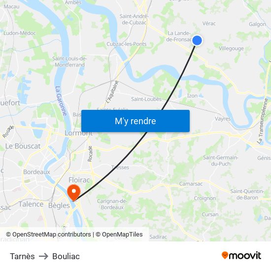 Tarnès to Bouliac map