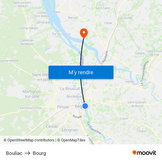 Bouliac to Bourg map