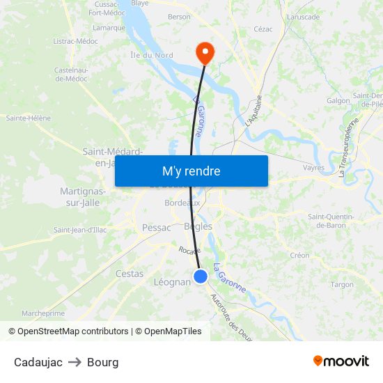 Cadaujac to Bourg map