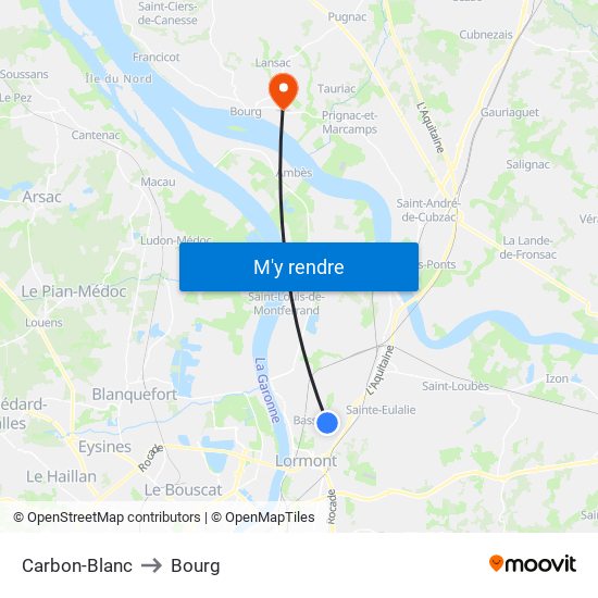 Carbon-Blanc to Bourg map