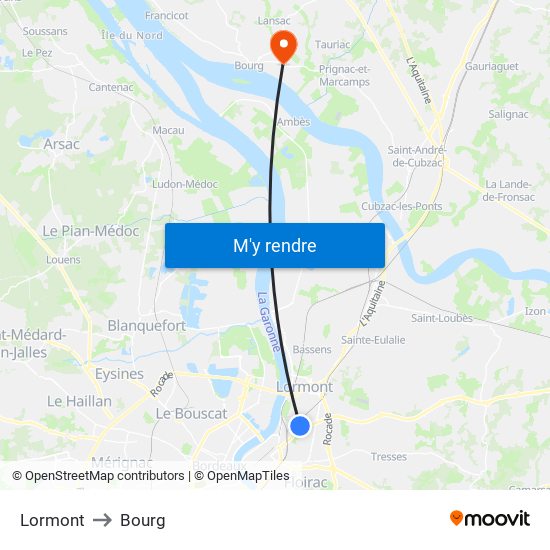Lormont to Bourg map