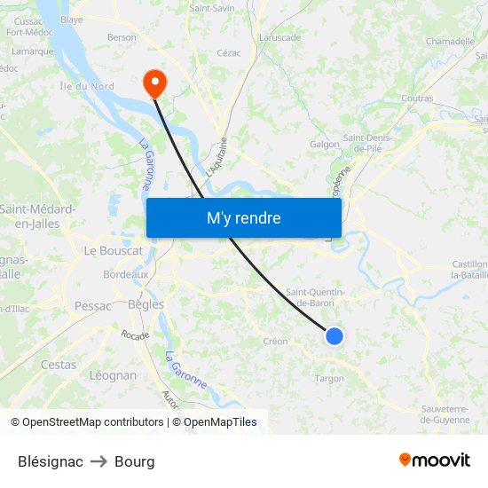Blésignac to Bourg map
