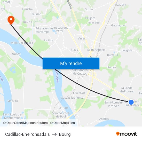 Cadillac-En-Fronsadais to Bourg map