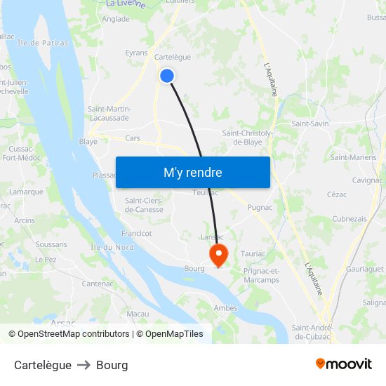 Cartelègue to Bourg map