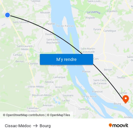 Cissac-Médoc to Bourg map