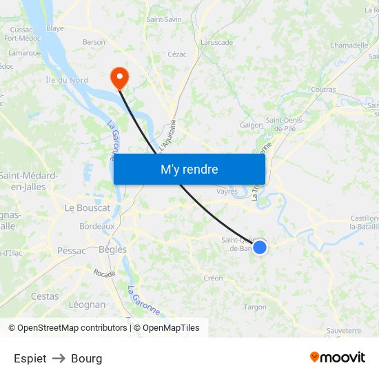 Espiet to Bourg map