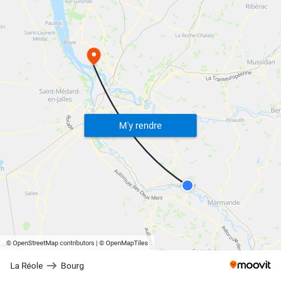 La Réole to Bourg map