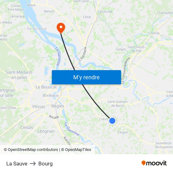 La Sauve to Bourg map