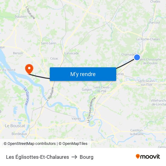 Les Églisottes-Et-Chalaures to Bourg map