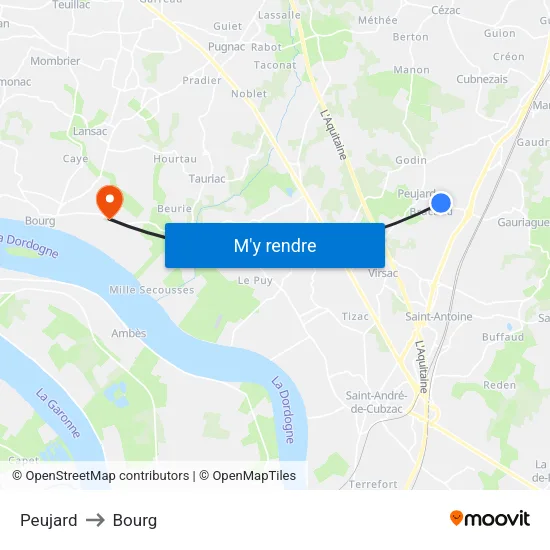 Peujard to Bourg map