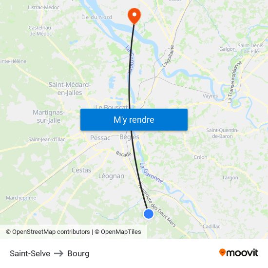 Saint-Selve to Bourg map