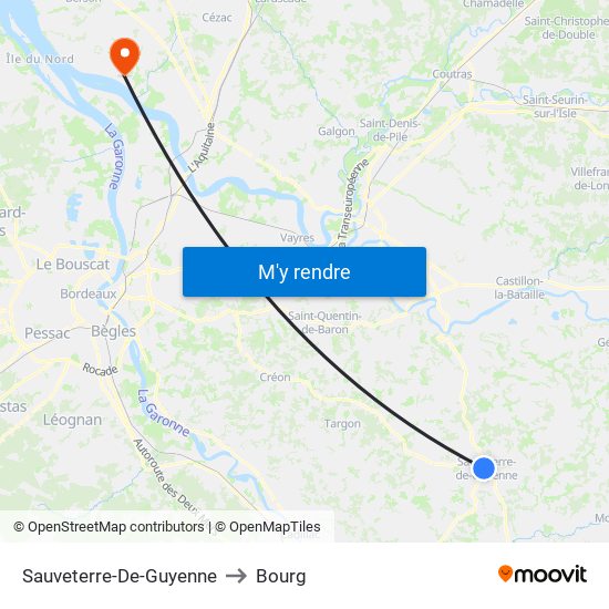 Sauveterre-De-Guyenne to Bourg map