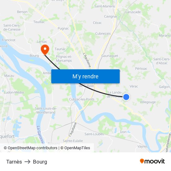 Tarnès to Bourg map