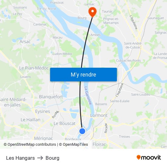 Les Hangars to Bourg map