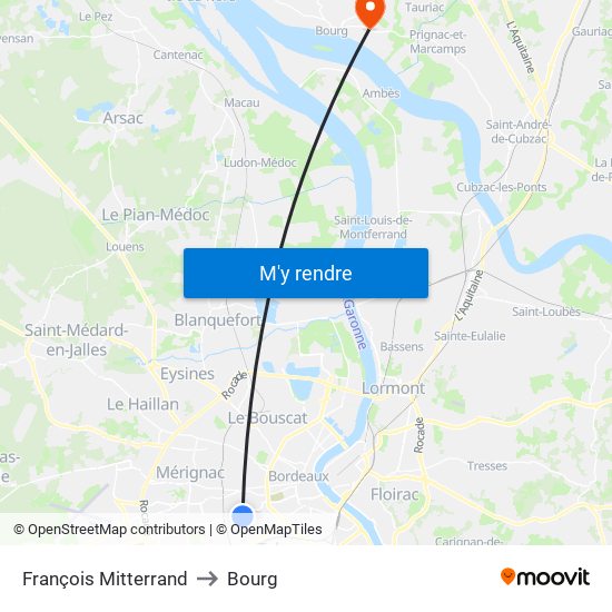 François Mitterrand to Bourg map