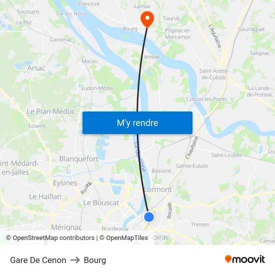 Gare De Cenon to Bourg map