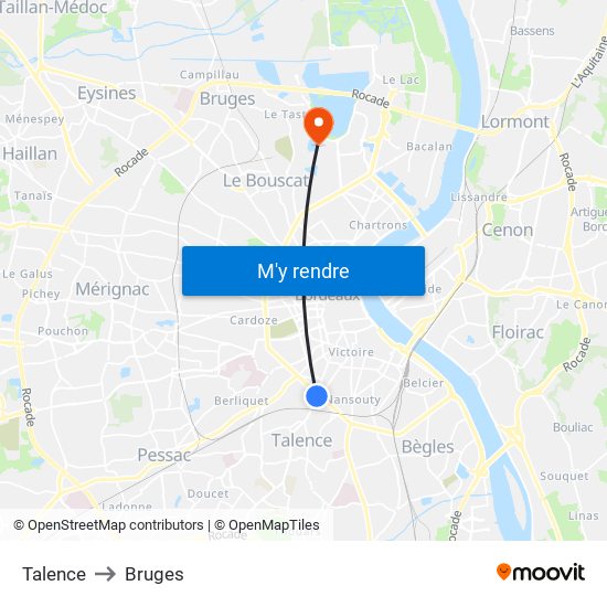 Talence to Bruges map