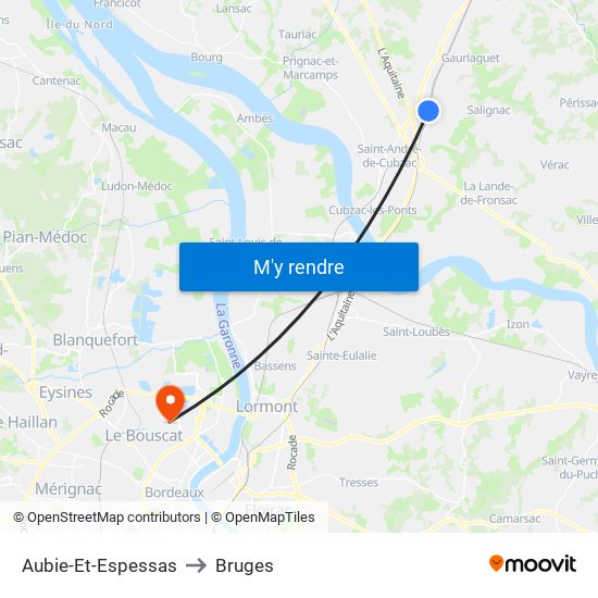 Aubie-Et-Espessas to Bruges map