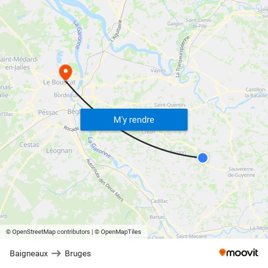Baigneaux to Bruges map