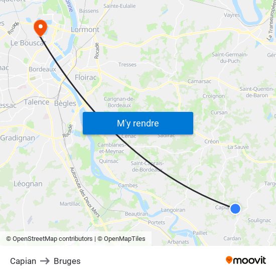 Capian to Bruges map