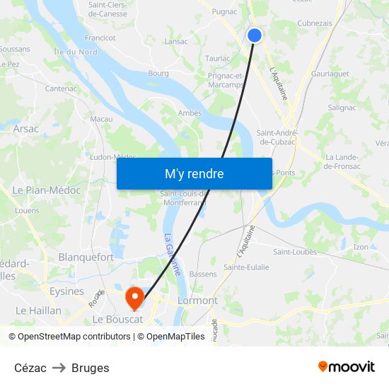 Cézac to Bruges map