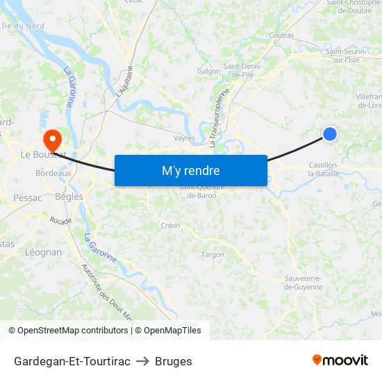 Gardegan-Et-Tourtirac to Bruges map