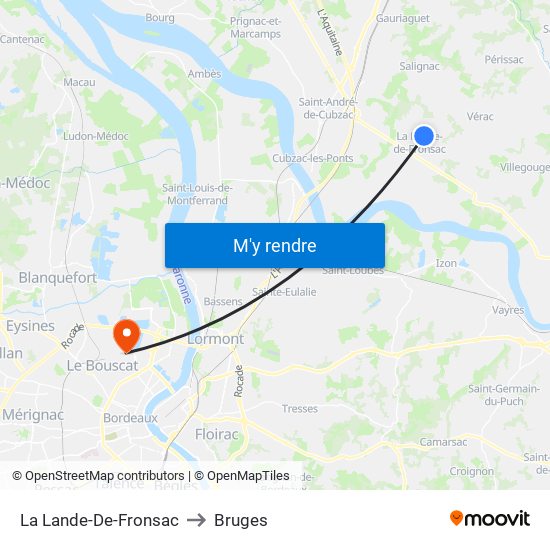 La Lande-De-Fronsac to Bruges map