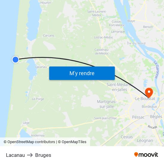 Lacanau to Bruges map