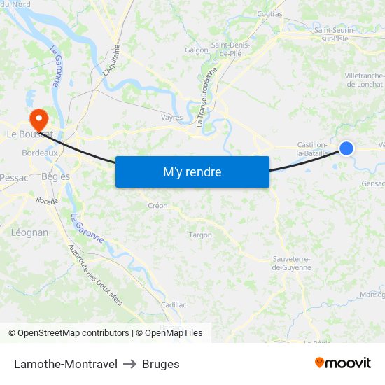 Lamothe-Montravel to Bruges map