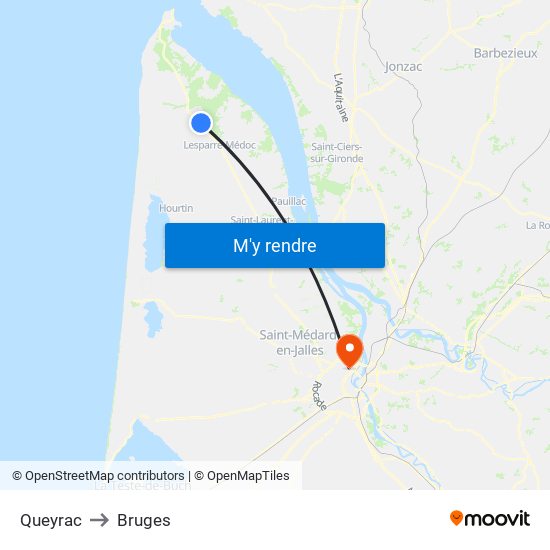 Queyrac to Bruges map
