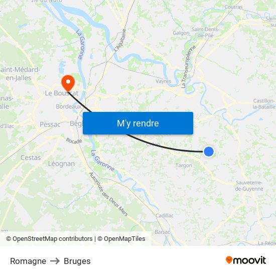 Romagne to Bruges map