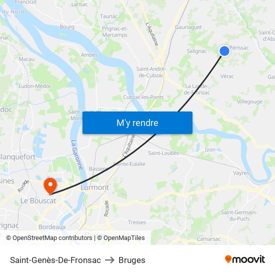 Saint-Genès-De-Fronsac to Bruges map