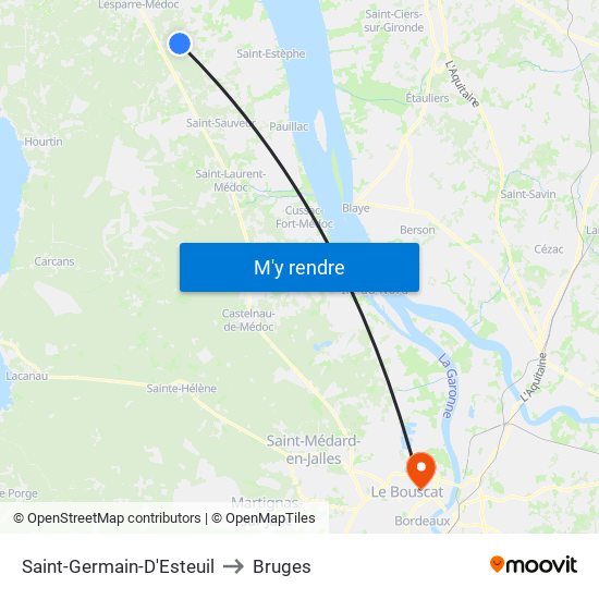 Saint-Germain-D'Esteuil to Bruges map