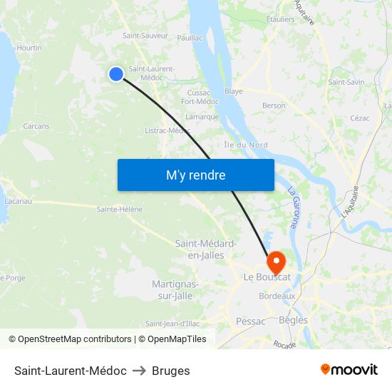 Saint-Laurent-Médoc to Bruges map