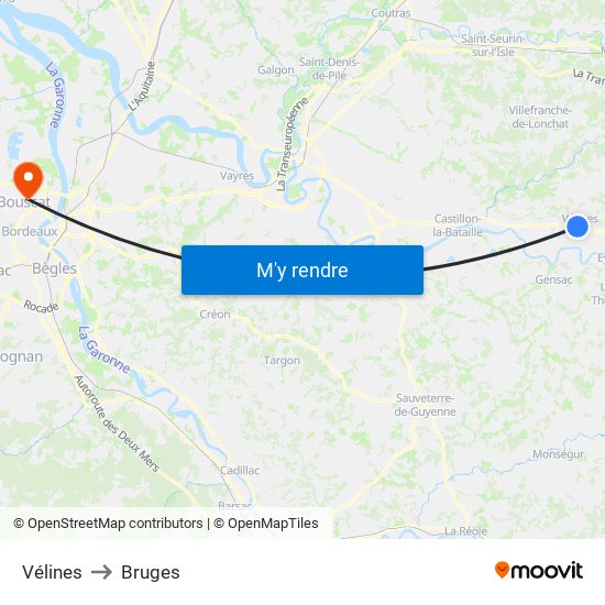 Vélines to Bruges map